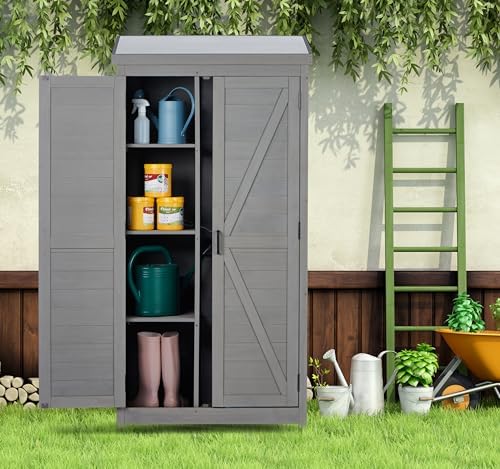 68'' outdoor storage cabinet, wooden garden tool cabinet, view 9