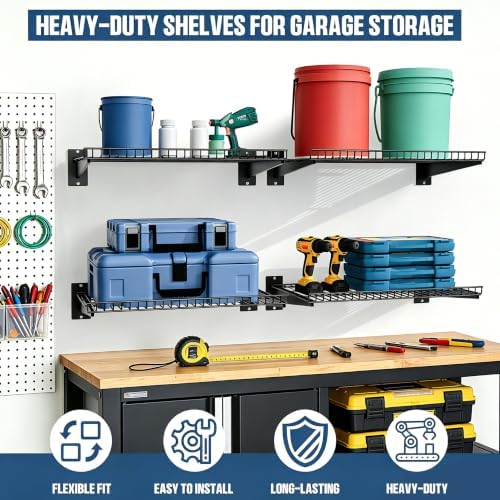 garage wall shelving 24"x12" 2-pack, wire wall shelves, side view