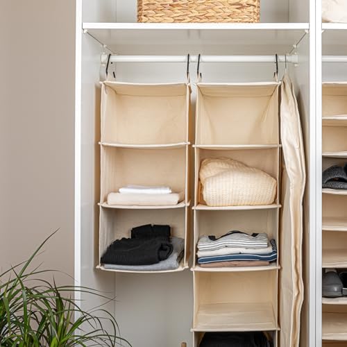 household essentials cedarline 3-shelf hanging closet organizer, heavy-duty shown in use