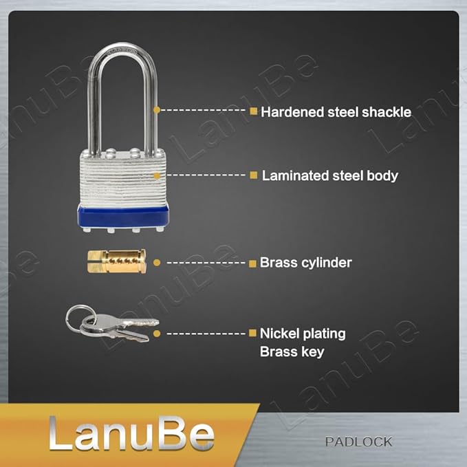 LanuBe Laminated Padlock 1-9/16inch Long Shackle 100 Pack Keyed Alike, Bulk - Image 7