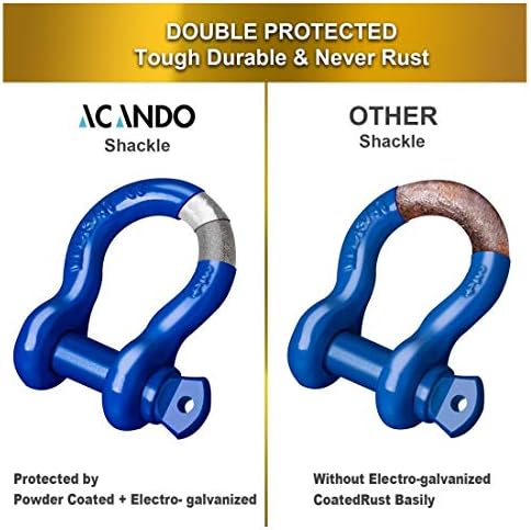 Trailer Shackles 3/4 Bow Shackle Rugged Steel Forged 28.5 Ton (57,000 lbs) Max Break Strength Off Road Shackles Blue Powder Coated Heavyduty Shackles 3 Year Guarantee with Safety Gloves (Pack of 2)