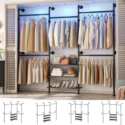 aheaplus expandable industrial pipe clothing rack, 7.3-10.9ft closet, front angle view