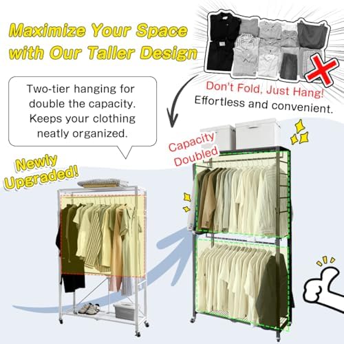 lumizone folding clothing rack with wheels expandable black, close-up detail