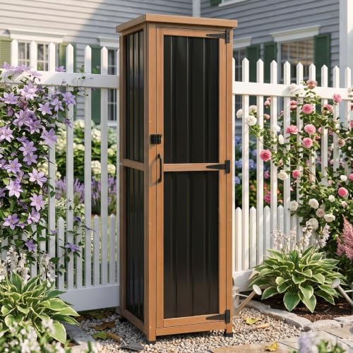 62" h tall narrow outdoor storage cabinet with shown in use