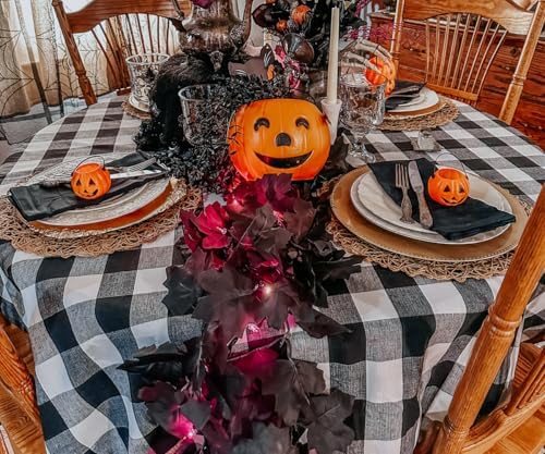 Halloween Round Tablecloth, Black and White Tablecloth 70 inch, 100% Cotton, ...