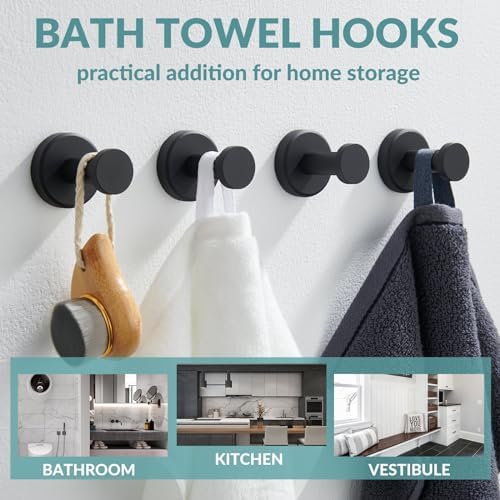 aplusee matte black towel hooks for bathroom storage, close-up detail