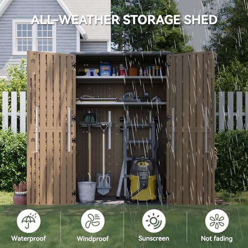 aoxun outdoor storage shed with floor, 64 cu.ft on a desk or shelf