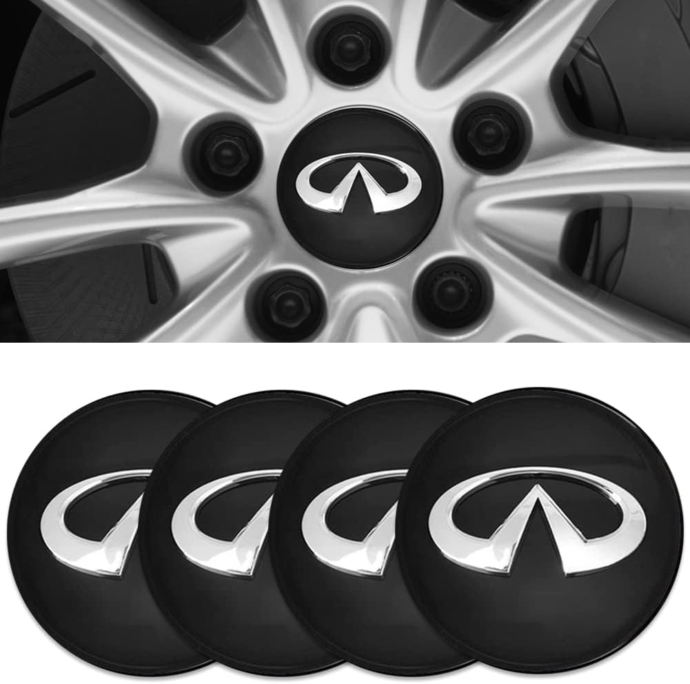 4pcs Wheel Center Caps Sticker for Infiniti QX50 Q50 Q70 Q70L Q60 QX60 QX80 EX25 EX35, Black Wheel Center Hub Covers Sticker, 65mm/2.56''
