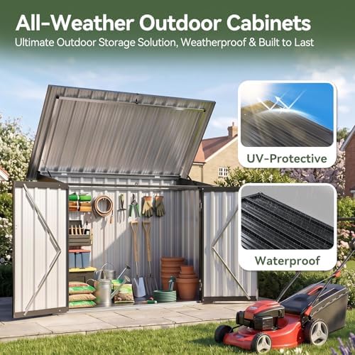 aoxun outdoor storage cabinet 35cu.ft metal storage shed on a desk or shelf