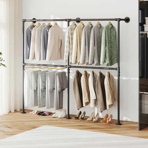 kelixu 76.4" industrial pipe clothing rack for wall on a desk or shelf
