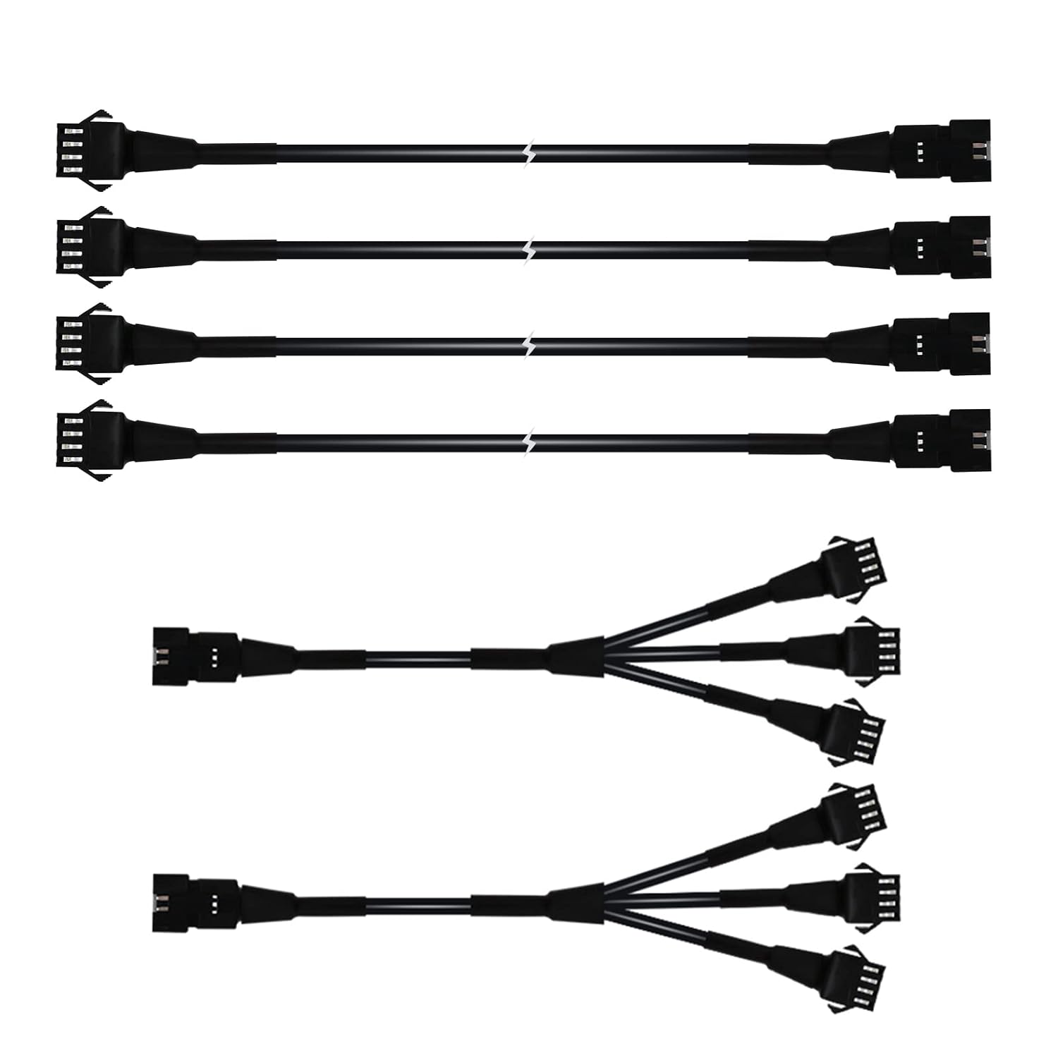RGB LED Extension Cables, 4PCS 5 Feet Extension Cables and 2PCS 3 Way Y Splitter for Motorcycle LED Strips, Underglow Neon Accent Light Kit, Rock Light Extension Wire Cord