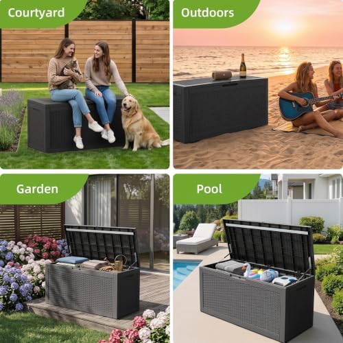 190 gallon outdoor storage box waterproof lockable deck showing dimensions