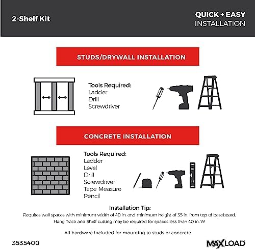 closetmaid heavy duty wall shelf kit for garage, side view