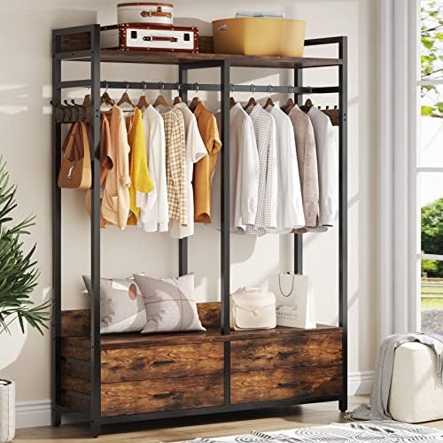 tribesigns freestanding closet organizer, garment rack with 4, side view