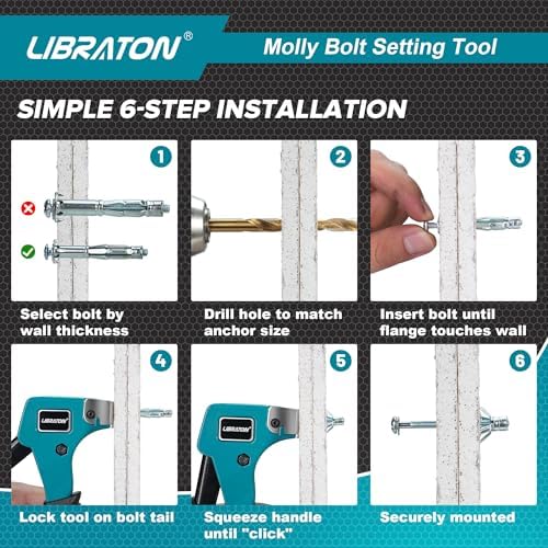 libraton molly bolts for drywall & plaster wall showing dimensions