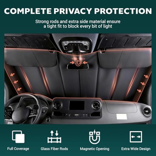 Extra-Thick Windshield Cover for Ram Promaster Van 2014-2026, Insulated Blackout Sunshade with XPE Foam & Thinsulate Cotton, AllSeasonGuard Pro