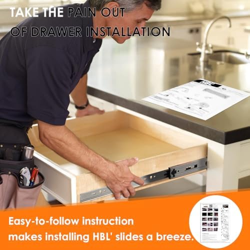 hbl'10 pairs soft close drawer slides 22 inch,full, front angle view