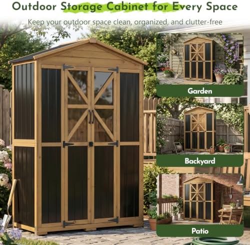 outdoor wooden storage shed cabinet with 6 adjustable on a desk or shelf
