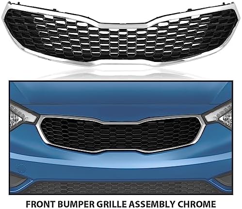 PIT66 Front Upper Bumper Grille Assembly Compatible with Kia Forte SX/EX/LX 2014-2016 Replacement KI1200156, 86350A7500, 86350-A7500 Chrome & Black