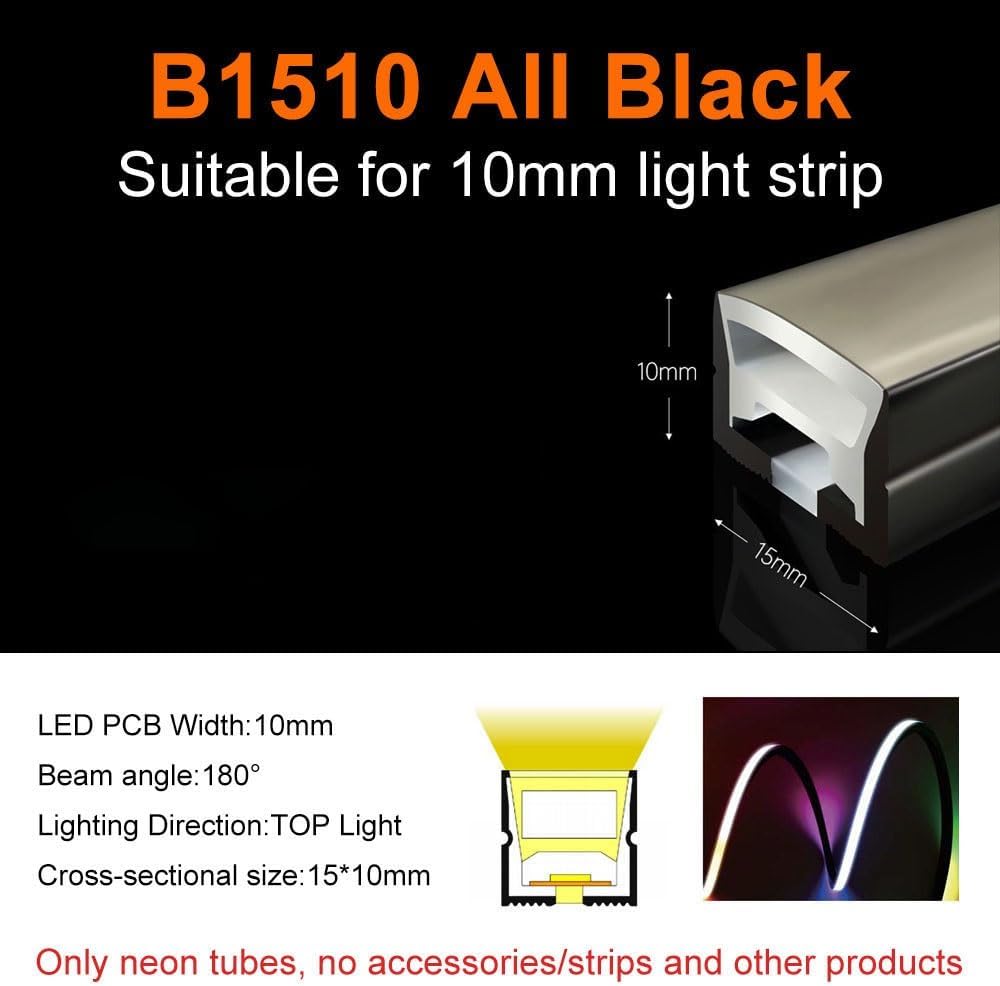 LED Neon Silica Gel Tube - Black Soft Rope Light Cover | T1510-All-5M