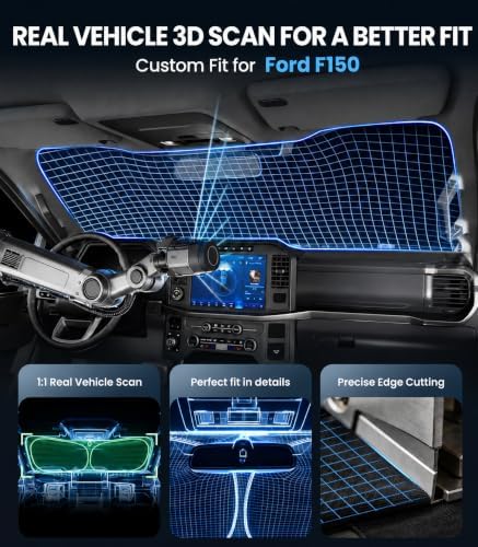 Zanch Custom Windshield Sun Shade for Ford F150 F250 F350&450 (2015–2026), 3D Scanned Fit, 7-Layer Heavy-Duty UV & Heat Blocking Protection, Interior Cooling, Foldable Truck Accessories