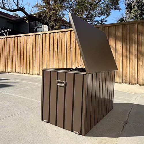 purple leaf outdoor deck box 100 gallon, waterproof shown in use