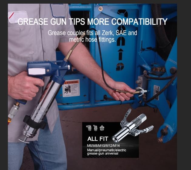 Grease Gun Coupler Grease Gun Tips,Quick Lock Double Handles Grease Gun Tip with 6 Thickened Claws,Rated 12,000PSI,Compatible with All Grease Guns,Suitable for Automobiles Ships Farm Machinery Etc.