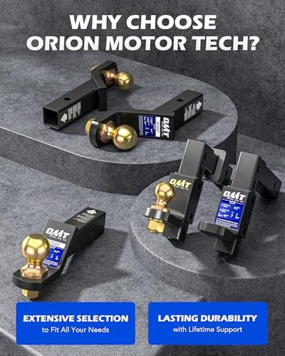 orion motor tech adjustable trailer hitch ball mount, front angle view