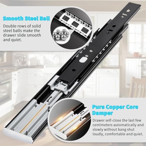 yenuo 5 pairs soft close drawer slides full, close-up detail