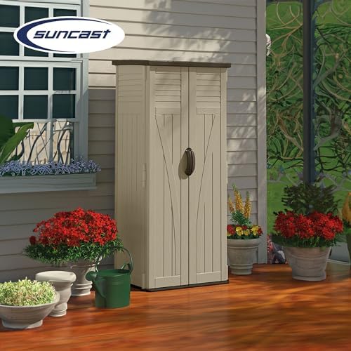suncast vertical shed, compact outdoor storage system, 22, side view