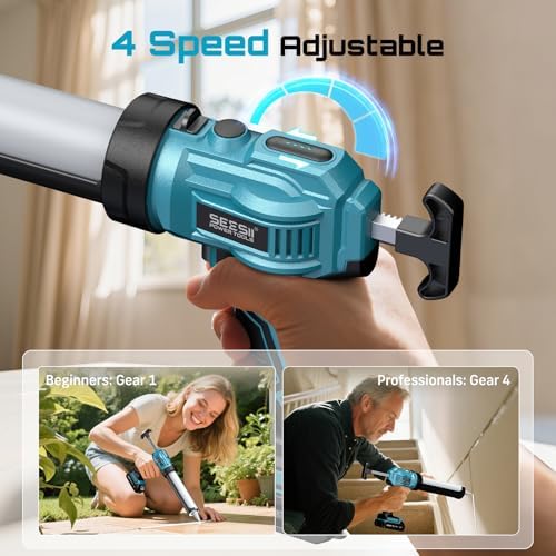 seesii cordless caulking gun w/2 x 2.0ah batteries, close-up detail