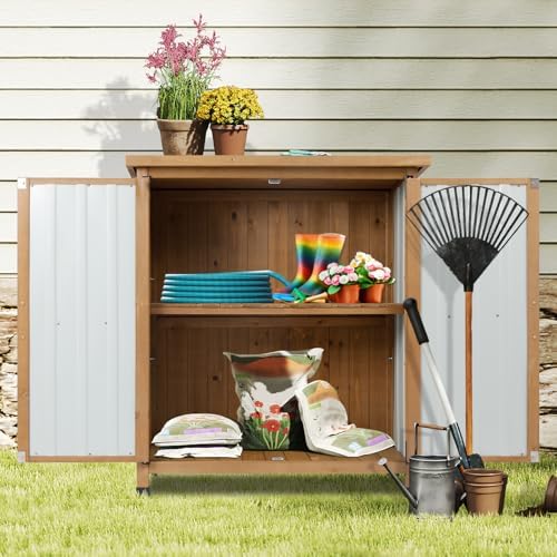 wood & metal outdoor storage cabinet with waterproof, view 9
