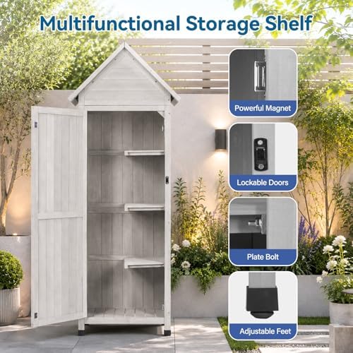 narrow outdoor storage cabinet, 67" wooden vertical garden, close-up detail