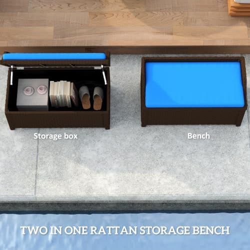 outsunny 34 gallon outdoor wicker storage bench deck, side view