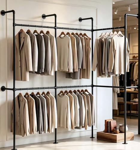 industrial pipe black clothing racks wall mounted, rustic, package contents