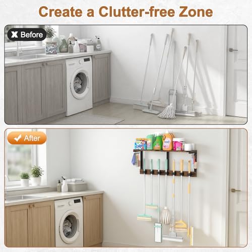 housolution wall mount broom holder hanger laundry room showing dimensions