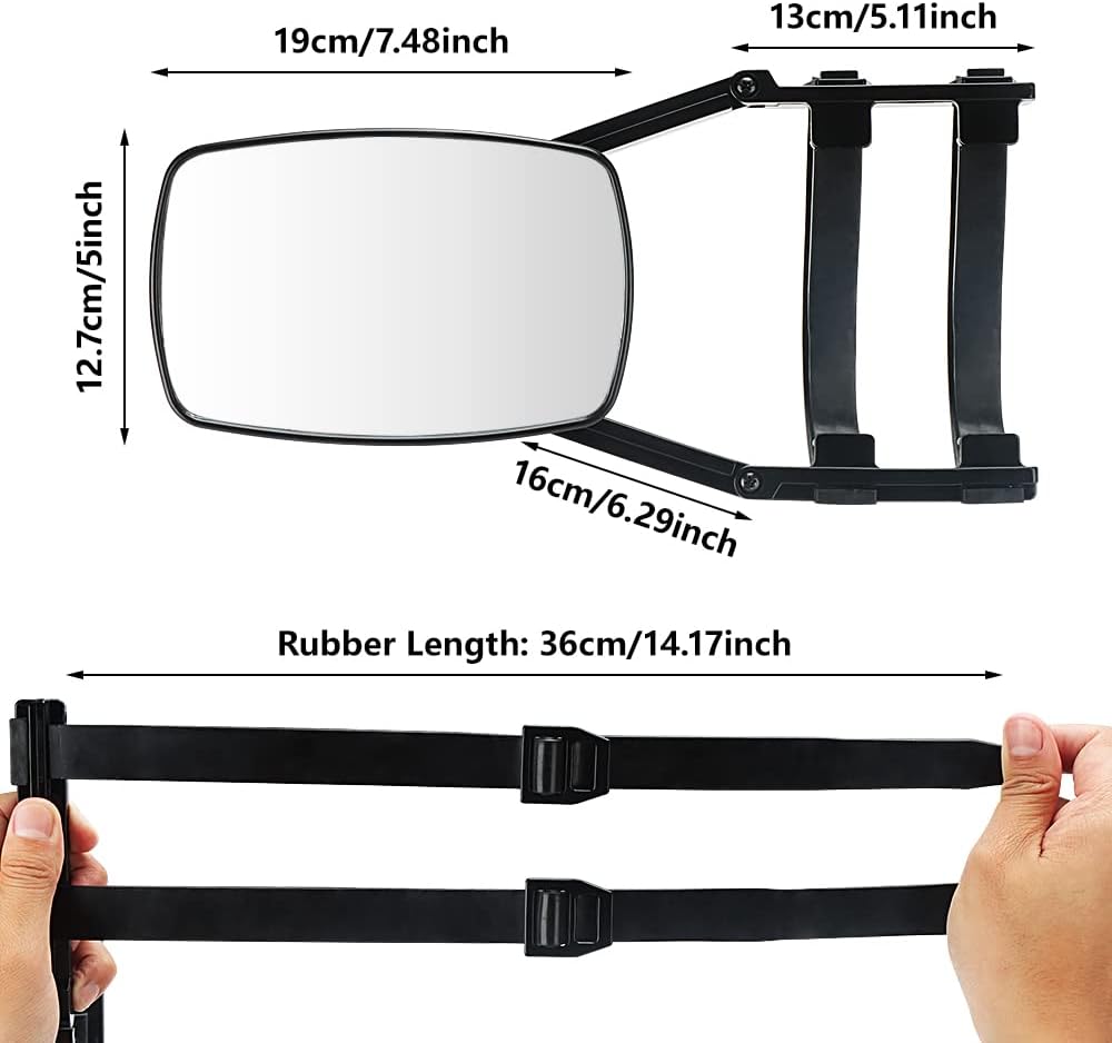 Universal Clip-on Towing Mirrors Extended Mirrors for Towing 360 Degree Rotation Adjustable Towing Mirror, Black, 2 Pieces