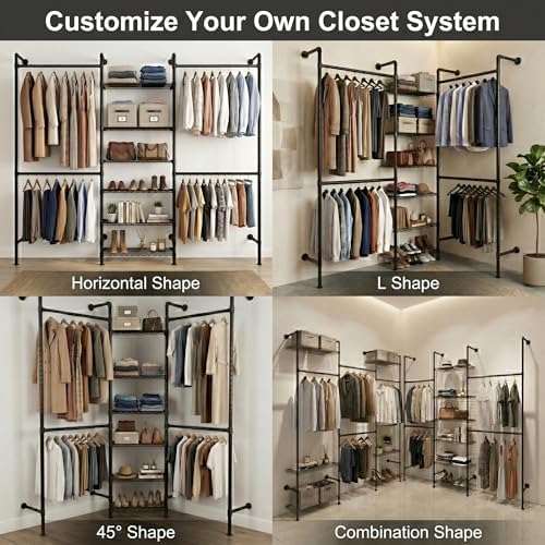 f3 wall mounted closet system, industrial pipe clothing showing dimensions