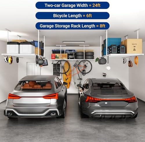 fleximounts 4x8 overhead garage ceiling storage rack with, front angle view