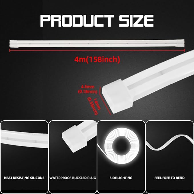 Car LED Strip Light For Trunk, 158Inch IP67 Silicone Waterproof Neon Light - Image 7