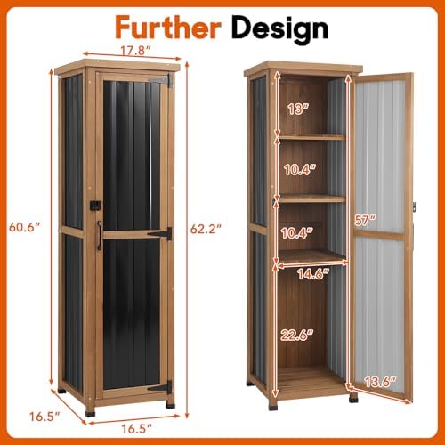 outdoor storage cabinet, wood & metal storage shed showing dimensions