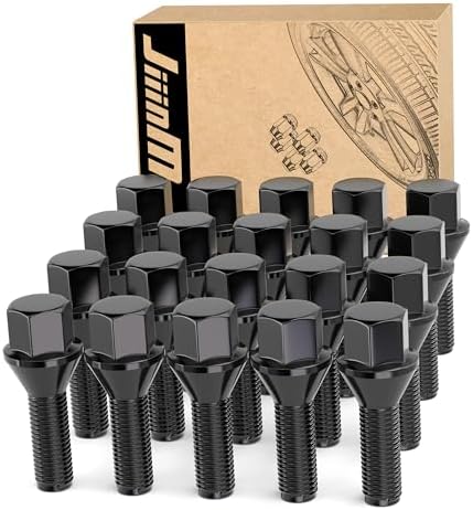 JiiinMiiin M14x1.5 Black Wheel Lug Bolts, WheelBolt Thread for Wheel Spacers, 17mm Hex, 28mm Thread Length, Conical Seat, 20 Pack