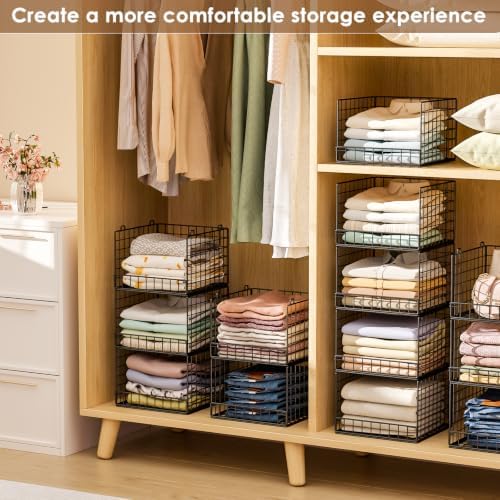 5-tier stackable closet organizers and storage baskets, closet, front angle view