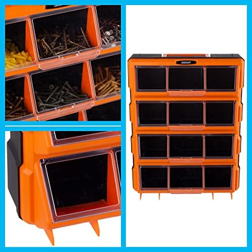 stalwart plastic storage drawers for garage organization, black on a desk or shelf