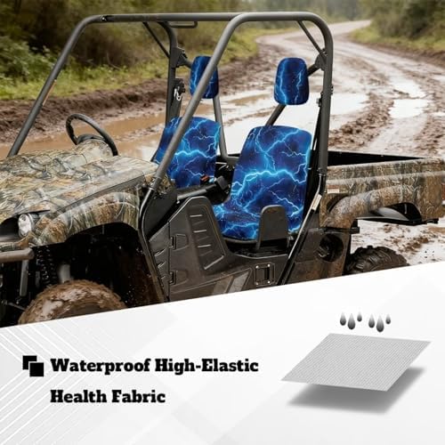Howilath Lightning Print UTV Seat Covers for Rhino 450 660 700 4 Pack Heavy Duty with Headrest, Non-Slip Elastic Straps Machine Washable
