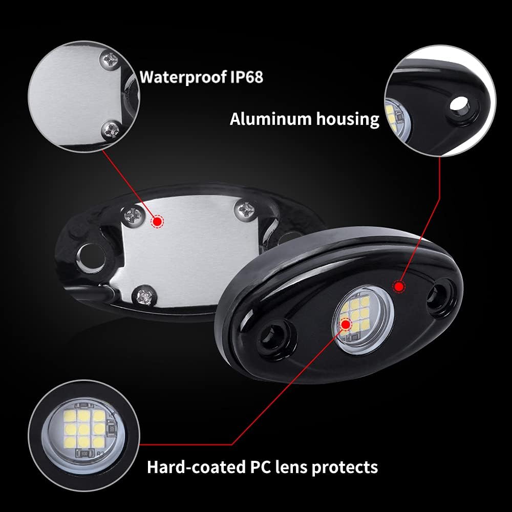 White Led Rock Lights Kit,8 Pods Light for Truck Car ATV SUV Boat Motorcycle Vehicle Under Body Glow Light Lamp Trail Lighting