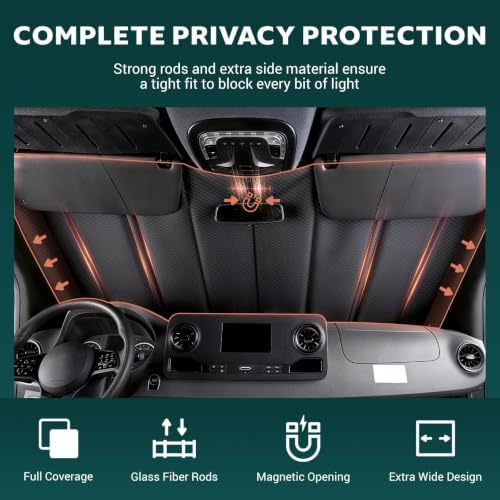 Windshield Cover for Ford Transit Medium/High Roof 2015-current, Insulated Blackout Sunshade,Foldable Full Coverage AllSeasonGuard