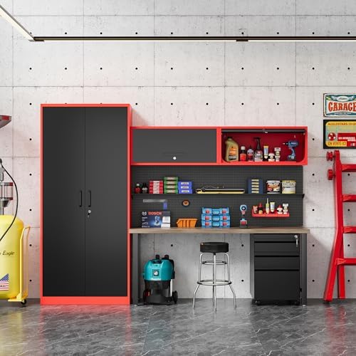 fesbos metal storage cabinet black&red wall cabinets with, side view