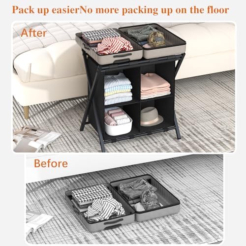 aboxoo luggage rack with storage, guest room folding, front angle view