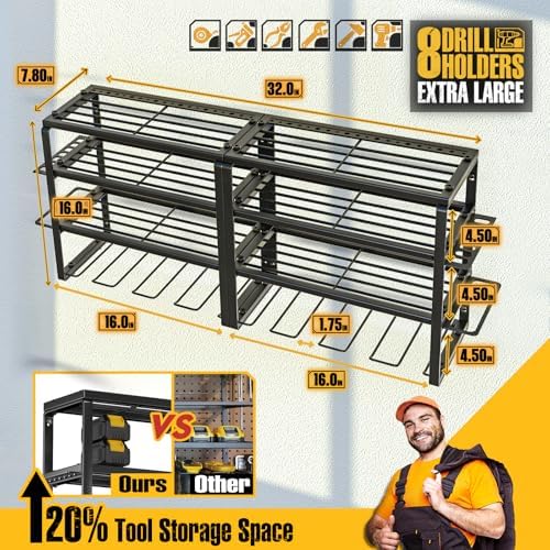 spampur power tool organizer wall mount showing dimensions